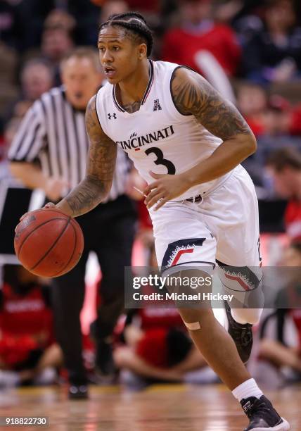 Davis of the UCF Knights brings the ball up court during the game against the UCF Knights at BB&T Arena on February 6, 2018 in Highland Heights,...