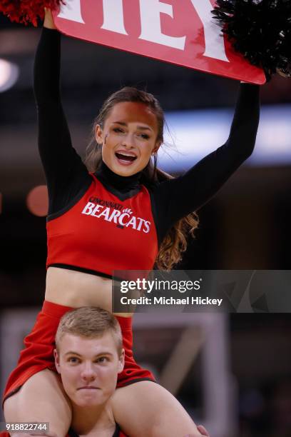 Cincinnati Bearcats cheerleader is seen during the game against the UCF Knights at BB&T Arena on February 6, 2018 in Highland Heights, Kentucky.