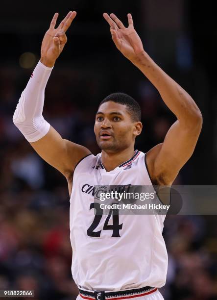 Kyle Washington of the Cincinnati Bearcats gestures during the game against the UCF Knights at BB&T Arena on February 6, 2018 in Highland Heights,...