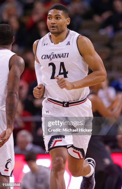 Kyle Washington of the Cincinnati Bearcats runs up the court during the game against the UCF Knights at BB&T Arena on February 6, 2018 in Highland...