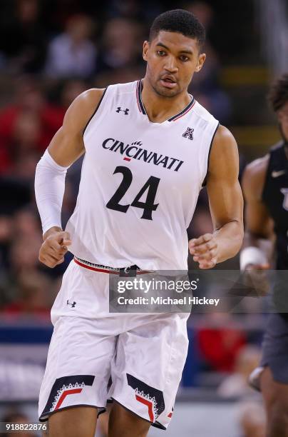 Kyle Washington of the Cincinnati Bearcats runs up the court during the game against the UCF Knights at BB&T Arena on February 6, 2018 in Highland...