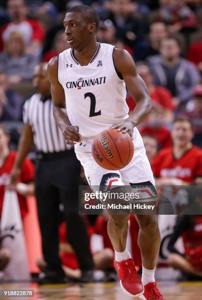 Keith Williams of the Cincinnati Bearcats brings the ball up court during the game against the UCF Knights at BB&T Arena on February 6, 2018 in...