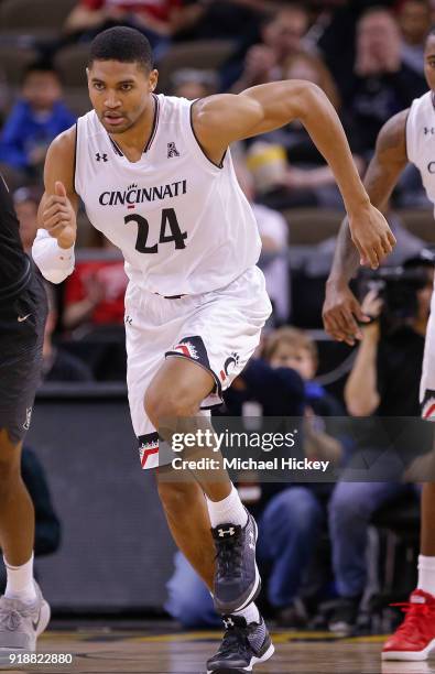 Kyle Washington of the Cincinnati Bearcats runs up the court during the game against the UCF Knights at BB&T Arena on February 6, 2018 in Highland...