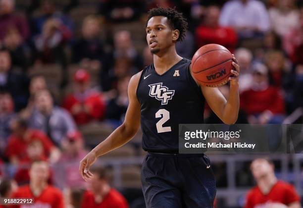 Terrell Allen of the UCF Knights brings the ball up court during the game against the Cincinnati Bearcats at BB&T Arena on February 6, 2018 in...