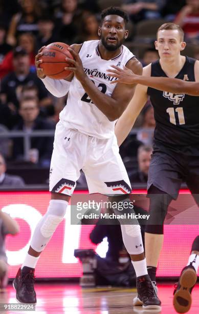 Eliel Nsoseme of the Cincinnati Bearcats holds the ball during the game against the UCF Knights at BB&T Arena on February 6, 2018 in Highland...