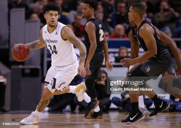 Cane Broome of the Cincinnati Bearcats dribbles during the game against the UCF Knights at BB&T Arena on February 6, 2018 in Highland Heights,...