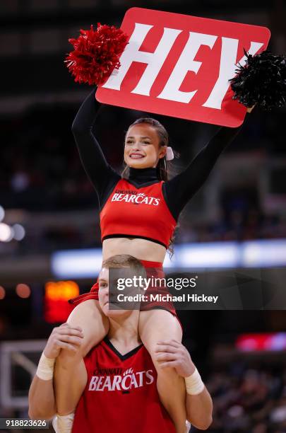 Cincinnati Bearcats cheerleader is seen during the game against the UCF Knights at BB&T Arena on February 6, 2018 in Highland Heights, Kentucky.