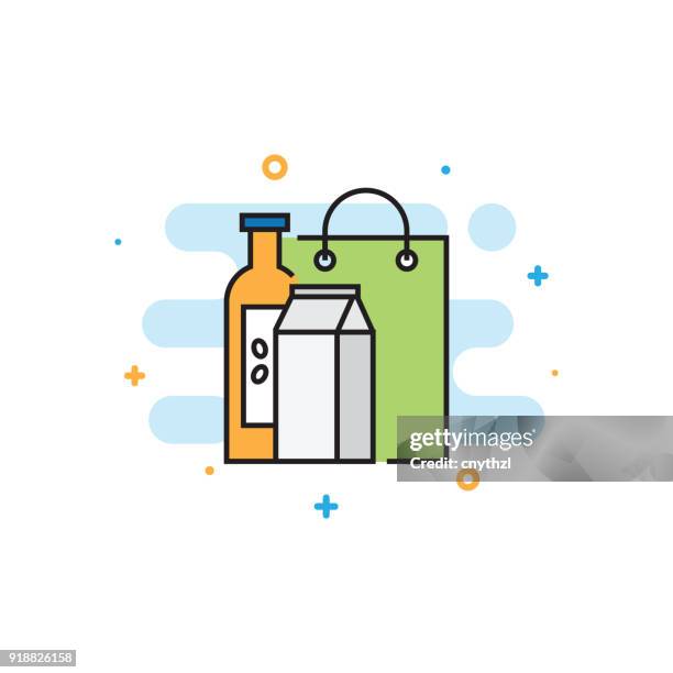lebensmittel einkaufen flache liniensymbol - delivery company logos stock-grafiken, -clipart, -cartoons und -symbole