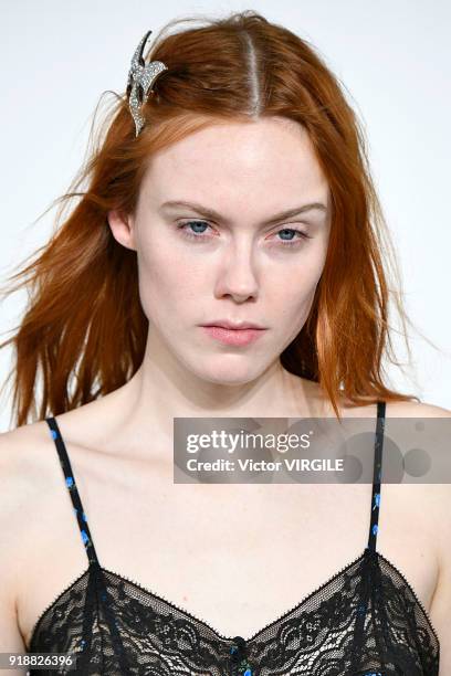 Model walks the runway at the Michael Kors Ready to Wear Fall/Winter 2018-2019 fashion show during New York Fashion Week on February 14, 2018 in New...