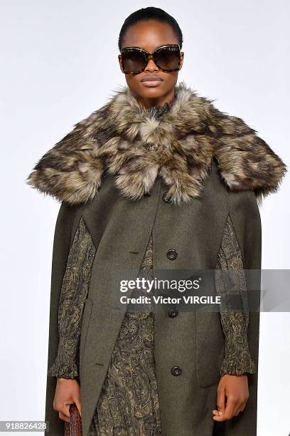 Model walks the runway at the Michael Kors Ready to Wear Fall/Winter 2018-2019 fashion show during New York Fashion Week on February 14, 2018 in New...