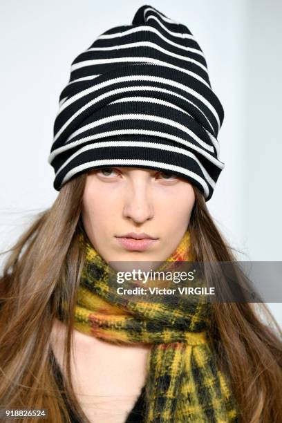 Model walks the runway at the Michael Kors Ready to Wear Fall/Winter 2018-2019 fashion show during New York Fashion Week on February 14, 2018 in New...