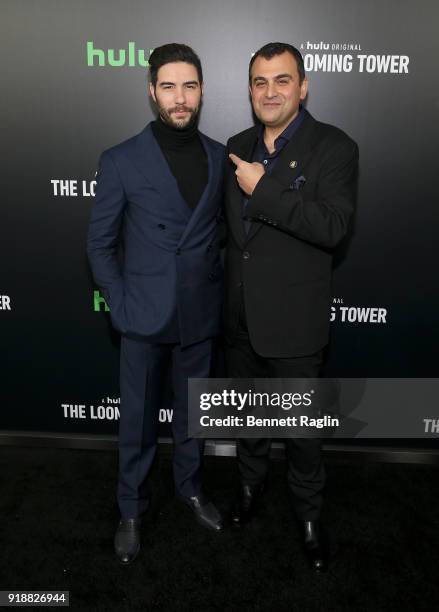 Actor Tahar Rahim and former FBI agent Ali Soufan attend Hulu's "The Looming Tower" series premiere at Paris Theatre on February 15, 2018 in New York...