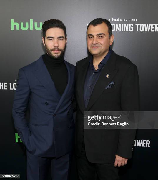 Actor Tahar Rahim and former FBI agent Ali Soufan attend Hulu's "The Looming Tower" series premiere at Paris Theatre on February 15, 2018 in New York...