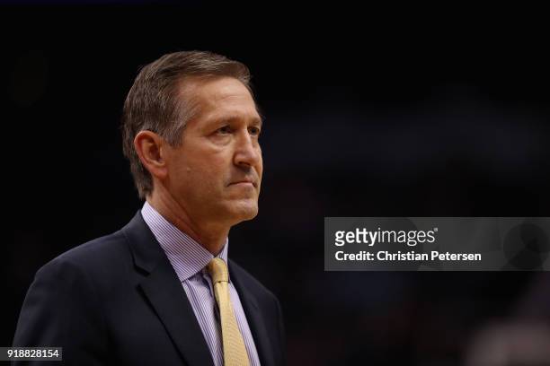 Head coach Jeff Hornacek of the New York Knicks during the first half of the NBA game against the Phoenix Suns at Talking Stick Resort Arena on...