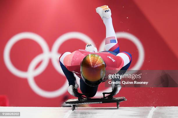 John Daly of the United States slides during the Men's Skeleton at Olympic Sliding Centre on February 16, 2018 in Pyeongchang-gun, South Korea.