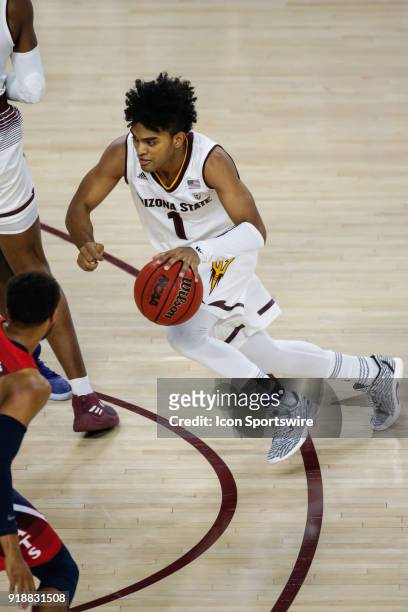Arizona State Sun Devils guard Remy Martin dribbles the ball during the college basketball game between the Arizona Wildcats and the Arizona State...