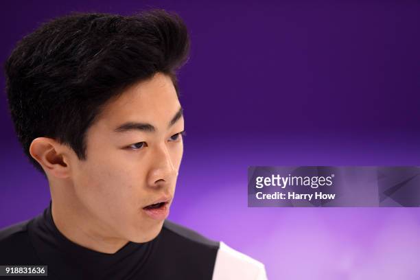 Nathan Chen of the United States warms up before competing during the Men's Single Skating Short Program at Gangneung Ice Arena on February 16, 2018...