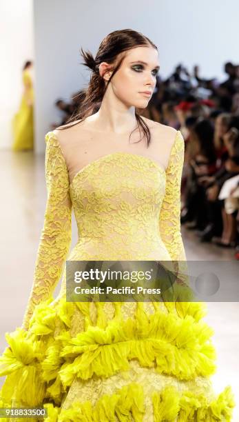 Model walks runway for Leanne Marshall Fall/Winter 2018 runway show during New York Fashion Week at Spring Studios, Manhattan.