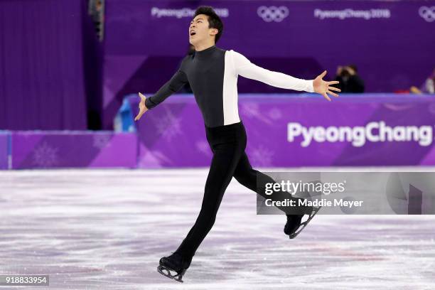 Nathan Chen of the United States competes during the Men's Single Skating Short Program at Gangneung Ice Arena on February 16, 2018 in Gangneung,...