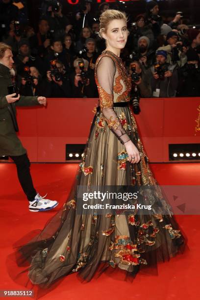 Greta Gerwig attends the Opening Ceremony & 'Isle of Dogs' premiere during the 68th Berlinale International Film Festival Berlin at Berlinale Palace...