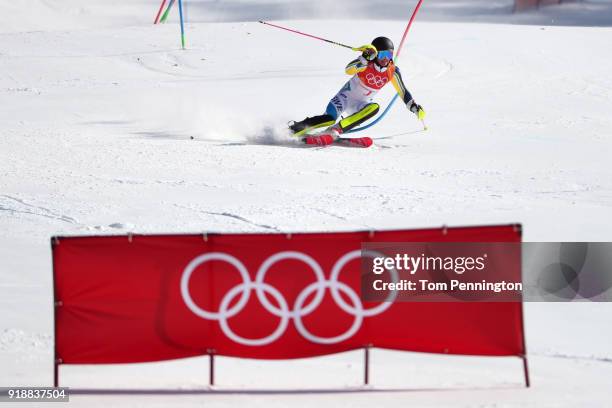 Frida Hansdotter of Sweden competes during the Ladies' Slalom Alpine Skiing at Yongpyong Alpine Centre on February 16, 2018 in Pyeongchang-gun, South...