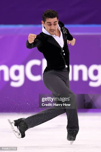 Javier Fernandez of Spain competes during the Men's Single Skating Short Program at Gangneung Ice Arena on February 16, 2018 in Gangneung, South...