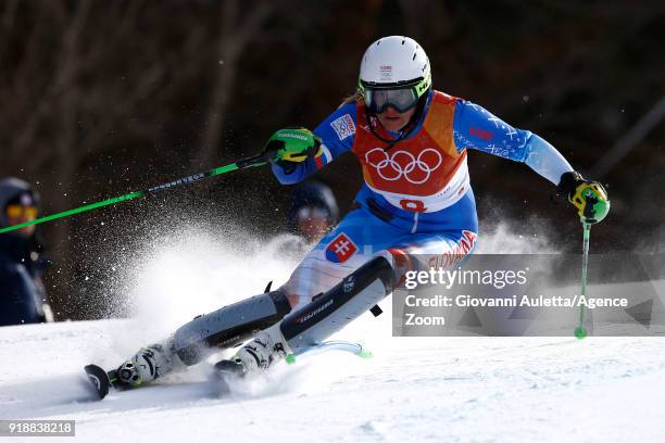 Veronika Velez Zuzulova of Slovakia competes during the Alpine Skiing Women's Slalom at Yongpyong Alpine Centre on February 16, 2018 in...