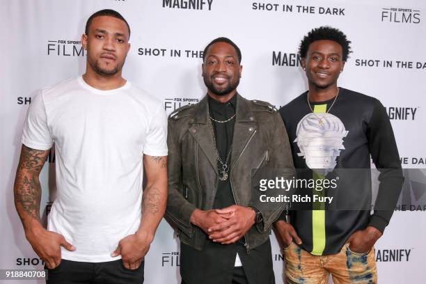 Marquise Pryor, Dwyane Wade and Tyquone Greer attends Magnify and Fox Sports Films' "Shot In The Dark" premiere documentary screening and panel...