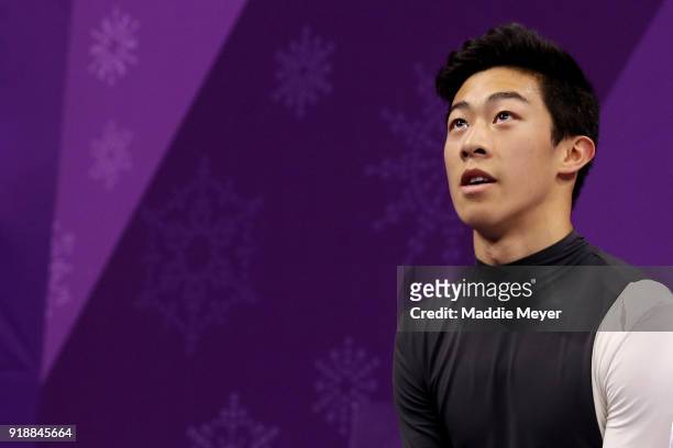 Nathan Chen of the United States looks on after competing during the Men's Single Skating Short Program at Gangneung Ice Arena on February 16, 2018...