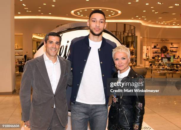 Neiman Marcus President & Chief Merchandising Officer Jim Gold, NBA player Ben Simmons, and Neiman Marcus General Manager Gretchen Pace attend Neiman...