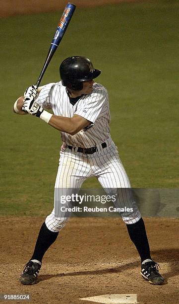 Long Beach State Dirtbags third baseman Evan Longoria takes his at-bat as they were defeated by the visiting Cal State Fullerton Titans 2 to 0 on May...