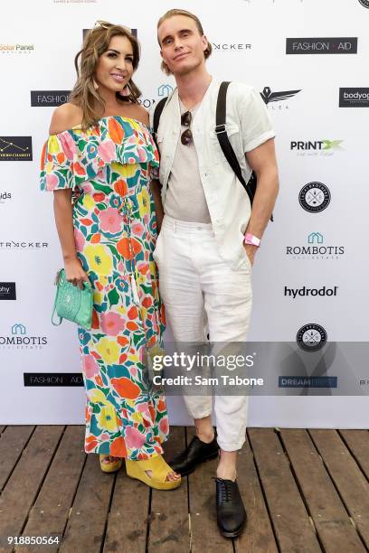 Nadia Stamp and Sage Meister arrive at the Fashion Aid Twilight Beach Polo on February 16, 2018 in Melbourne, Australia.