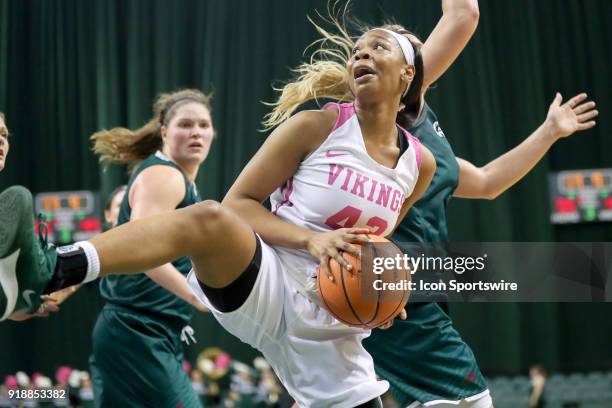 Cleveland State Vikings guard Mariah Miller grabs a rebound during the third quarter of the women's college basketball game between the Green Bay...