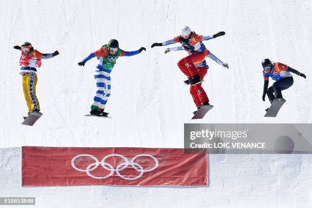 Italy's Michela Moioli leads the pack to win the women's snowboard cross event at the Phoenix Park during the Pyeongchang 2018 Winter Olympic Games...