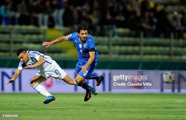 Gennaro Gattuso of Italy focusses the ball during the FIFA 2010 World Cup Group 8 Qualifying match between Italy and Cyprus at Ennio Tardini Stadium...