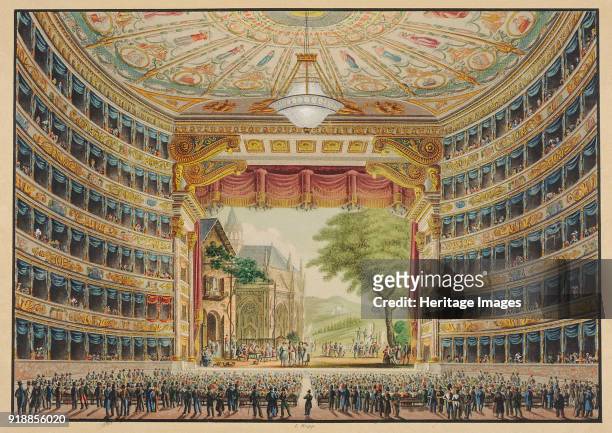 La Scala opera house in Milan, Festive Interior, 1830. Found in the collection of Theatre Museum, Vienna.
