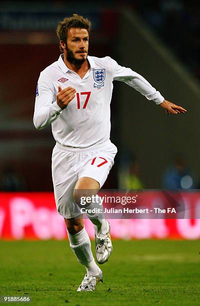 David Beckham of England in action during the FIFA 2010 World Cup Group 6 Qualifying match between England and Belarus at Wembley Stadium on October...