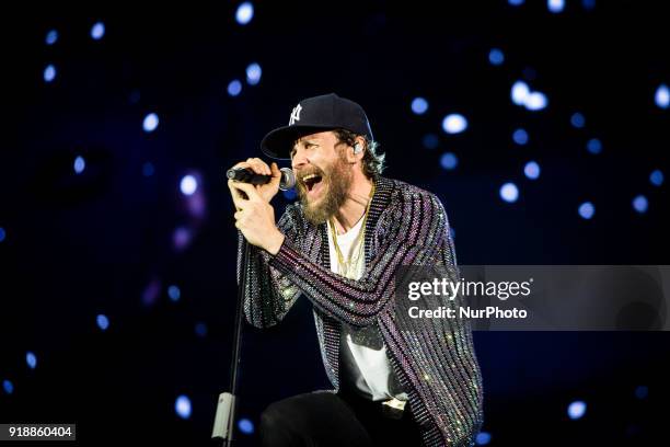 The pop italian singer and song-writer Lorenzo Jovanotti Cherubini performing liveat Mediolanum Forum of Assago on February 15, 2018 in Milan, Italy.