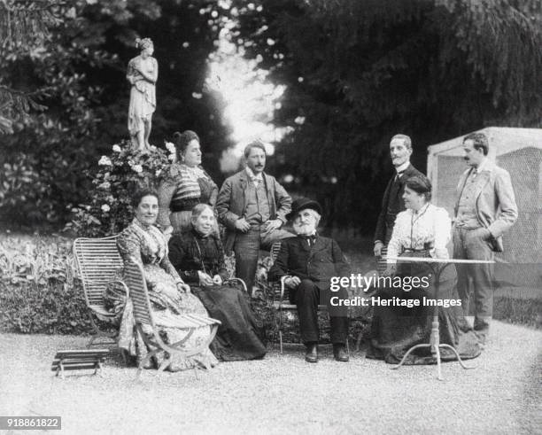 Giuseppe Verdi, his wife Giuseppina Strepponi , his adopted daughter Maria Carrara Verdi and friends, Found in the collection of Biblioteca Nazionale...