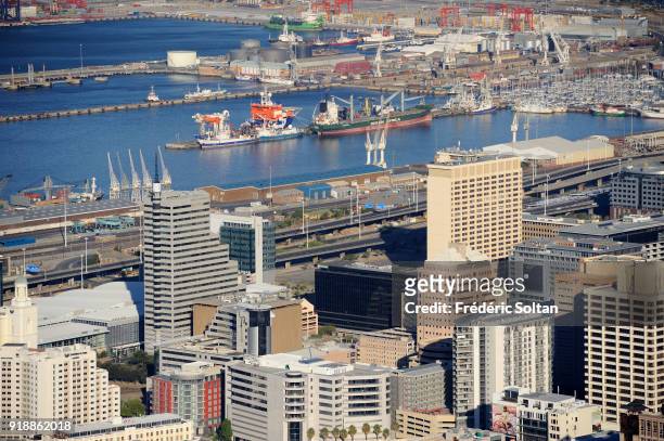 Aerial view of Cape Town and commercial port on April 19, 2017 in Cape Town, South Africa.