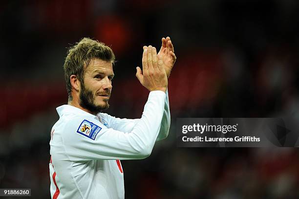 David Beckham of England acknowledges the fans applause after the FIFA 2010 World Cup Qualifying Group 6 match between England and Belarus at Wembley...