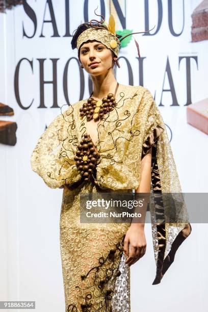 Model wear a dress during the third edition of Salon du Chocolat in Milano, the most important chocolate fair in the world held in Italy on February...