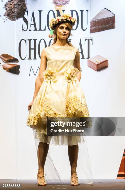 Model wear a dress during the third edition of Salon du Chocolat in Milano, the most important chocolate fair in the world held in Italy on February...