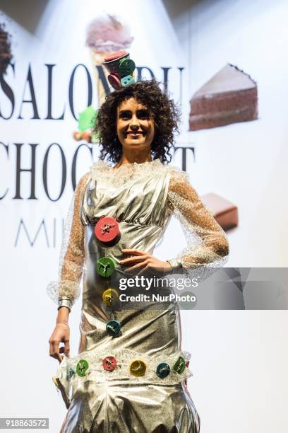 Model wear a dress during the third edition of Salon du Chocolat in Milano, the most important chocolate fair in the world held in Italy on February...