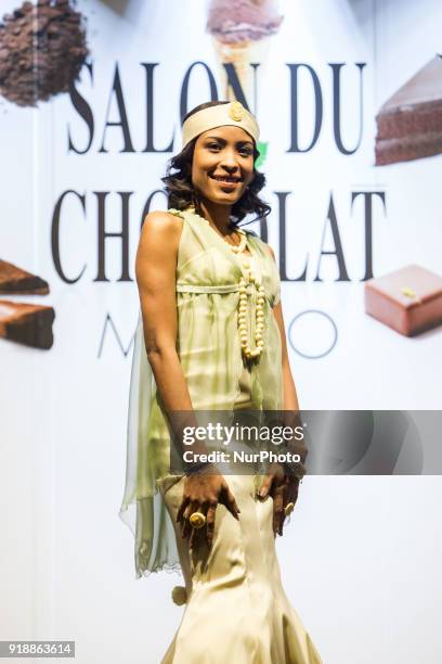 Model wear a dress during the third edition of Salon du Chocolat in Milano, the most important chocolate fair in the world held in Italy on February...