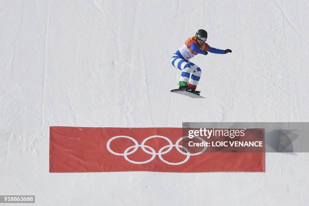 Italy's Michela Moioli compete the qualifying session of the women's snowboard cross event at the Phoenix Park during the Pyeongchang 2018 Winter...
