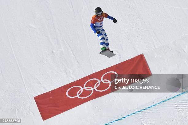 Italy's Michela Moioli competes the qualifying session of the women's snowboard cross event at the Phoenix Park during the Pyeongchang 2018 Winter...