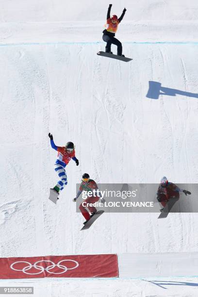Italy's Michela Moioli competes during the women's snowboard cross semi-final at the Phoenix Park during the Pyeongchang 2018 Winter Olympic Games on...