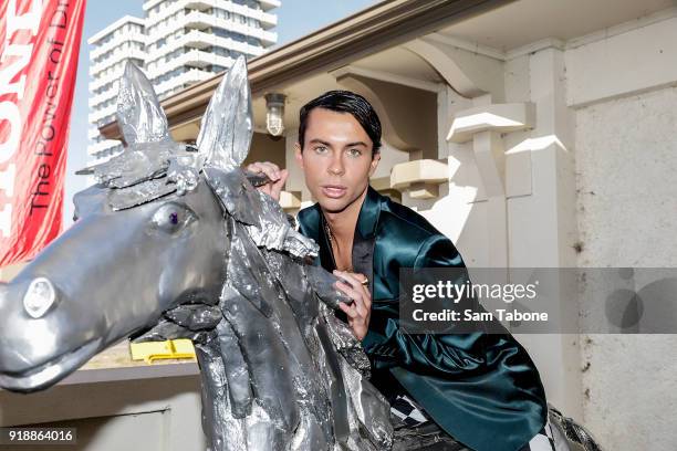 Kurt Coleman arrives at the Fashion Aid Twilight Beach Polo on February 16, 2018 in Melbourne, Australia.