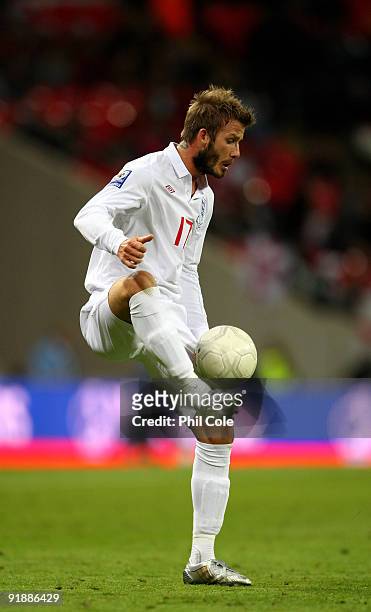 David Beckham of England during the FIFA 2010 World Cup Qualifying Group 6 match between England and Belarus at Wembley Stadium on October 14, 2009...